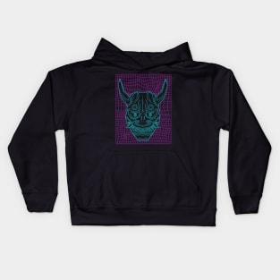 Aesthetic Synthwave Neon Blue Oni Demon Kids Hoodie